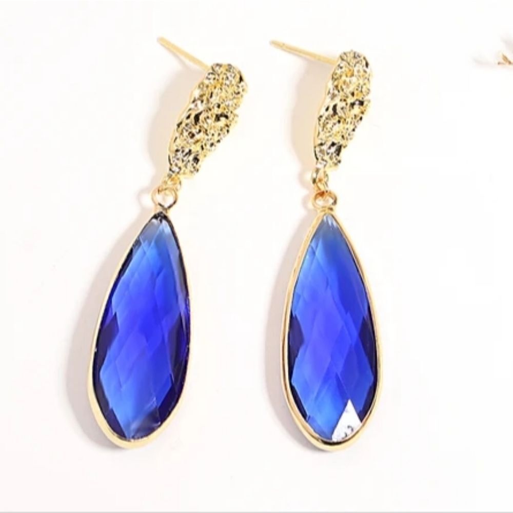 Gold & Blue Teardrop Earrings